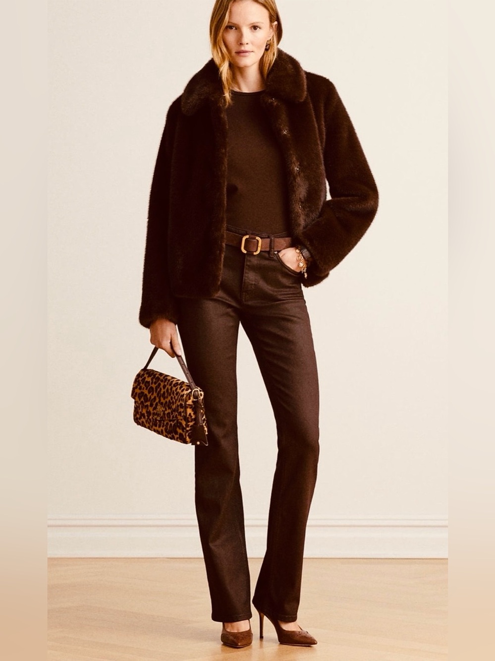 NEW Lauren Ralph Lauren Lux Short Faux-Fur Jacket in Dark Brown Gorg and Classy